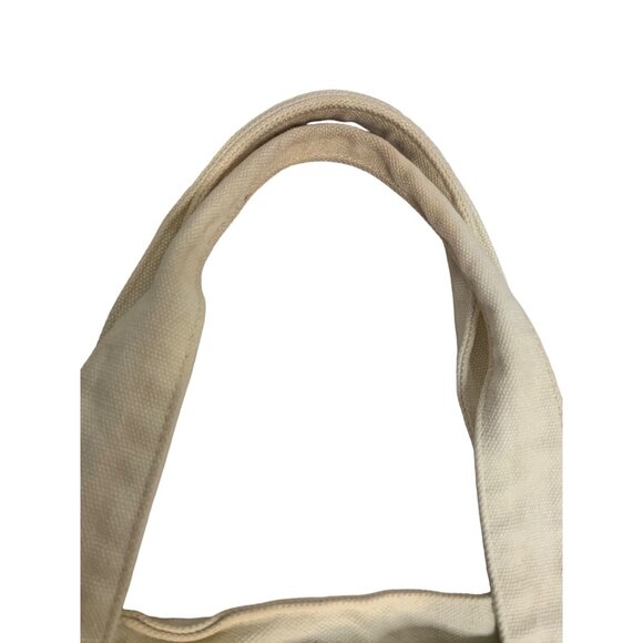 Embroidered Palm Tree Crescent Canvas Tote Bag Green Polka Dot Lining & Handles - Picture 4 of 6